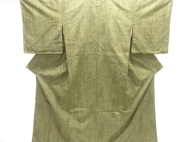 着物　本場結城紬　茶　花　80亀甲　/B80 リサイクル・アンティーク着物販売：Shinei